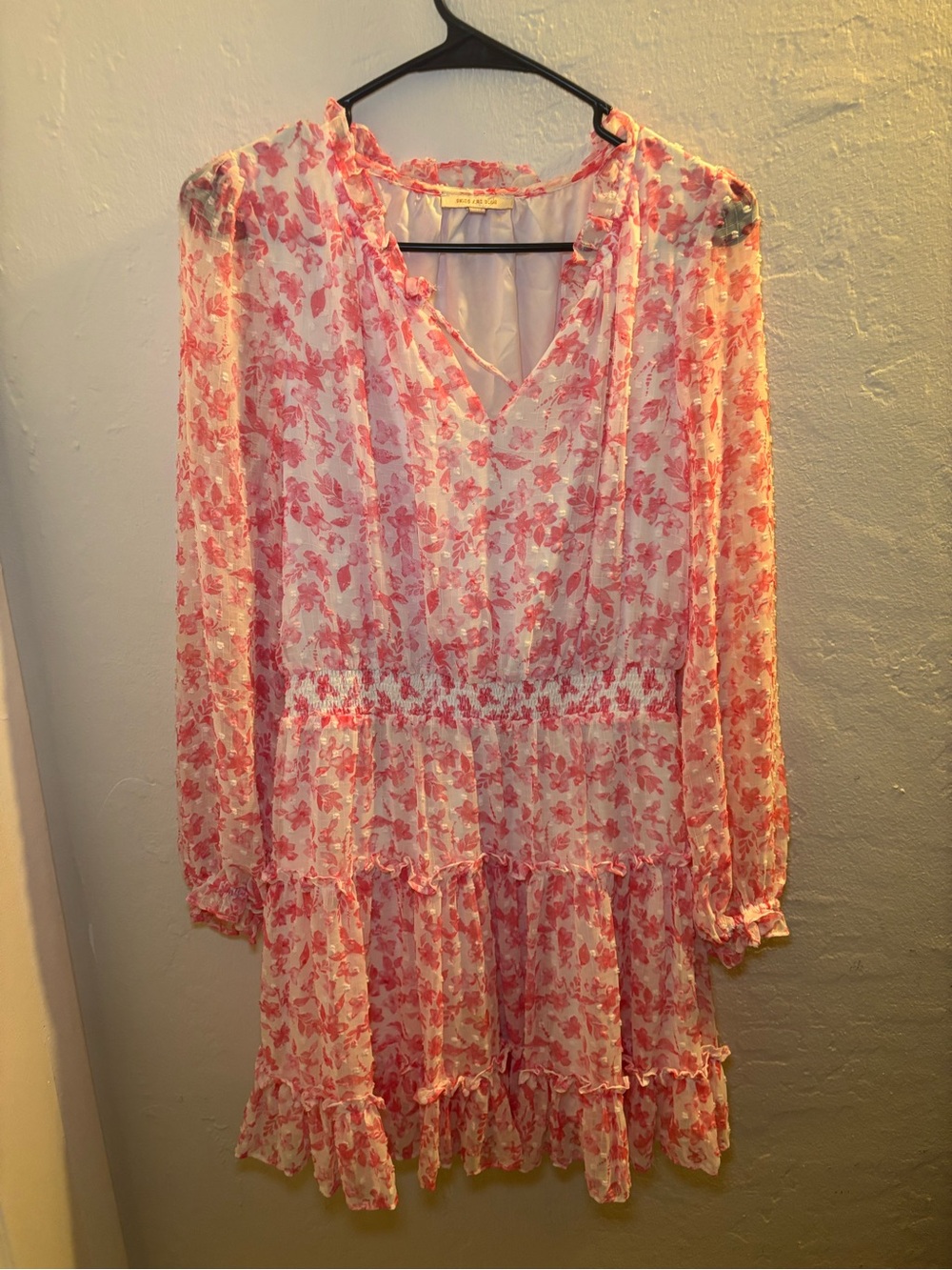 Pink Floral Tiered Long-Sleeve Dress